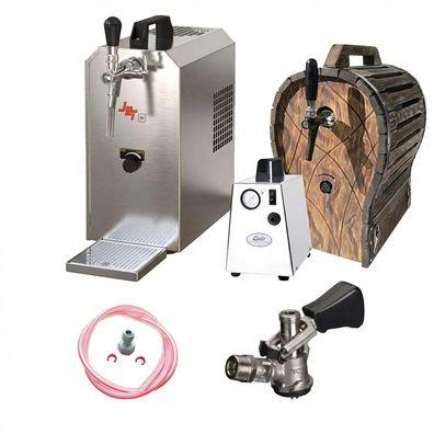 Komplettset Zapfanlage JET 30 Bierkoffer mit Holzfass 35L/h