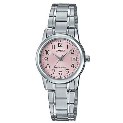 Casio #LTP-V002D-4B Women's Standard Stainless Steel Pink Dial Date Watch
