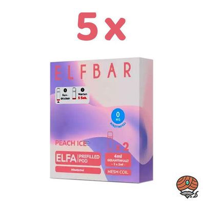 ELFBAR ELFA POD Peach Ice 0mg/ml Nikotin 5x 2 Pods, nikotinfrei