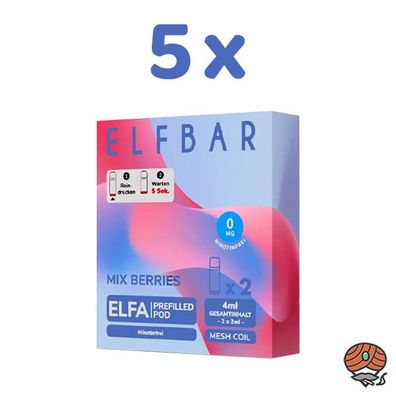 ELFBAR ELFA POD Mix Berries 0mg/ml Nikotin 5x 2 Pods, nikotinfrei