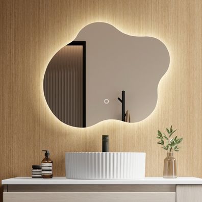 EMKE Badspiegel mit Beleuchtung Asymmetrisch IP44 Beschlagfrei Dimmbar LED