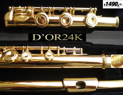 Querflöte Gold 999 24 Karat Allergiefrei H-Fuß, E-Mechanik Zubehör
