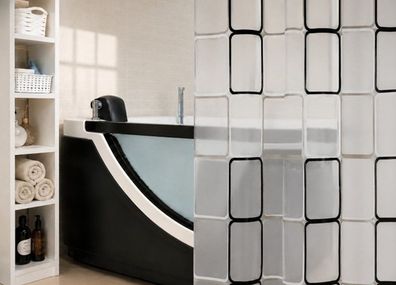 Frame Black Duschvorhang 180x200 Geometric Design PEVA Spirella Modern Living