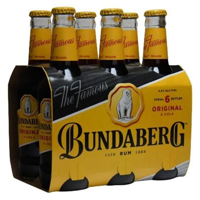 Bundaberg Original Rum & Cola Bottle 4.6 % vol. Sixpack [MHD: 04.12.2025] 6x345 ml