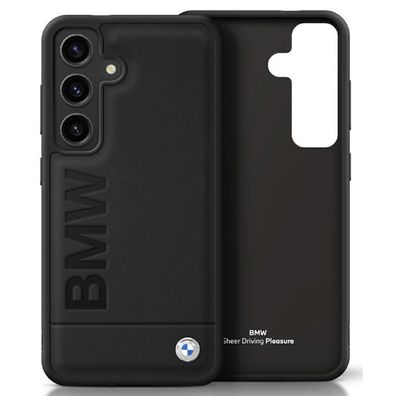 Handyhülle Galaxy S25 Plus BMW Echtleder schwarz Logo Metall