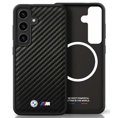Handyhülle Galaxy S25 BMW Carbon Look schwarz MagSafe Logo Metall