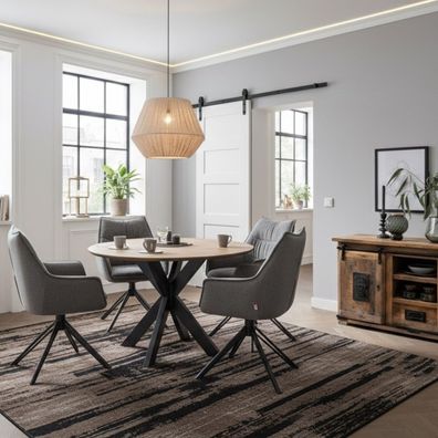 Möbelset Massivholztisch Avola, 4er Set Diningsessel Ginosa dunkelgrau
