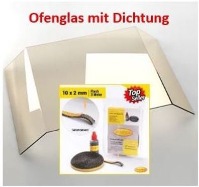 Kaminglas mit Dichtung für Haas & Sohn Ofenmodelle Gebogene Kaminscheibe Ofenscheibe