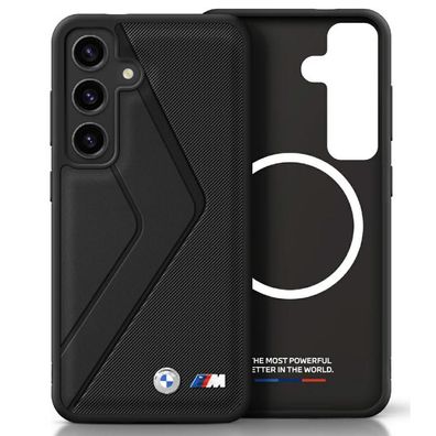Handyhülle Galaxy S25 BMW MagSafe geprägt Kunstleder schwarz Logo Metall
