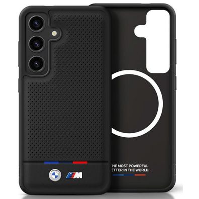 Handyhülle Galaxy S25 BMW Kunstleder gelocht schwarz MagSafe Logo Metall