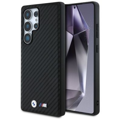 Handyhülle Galaxy S25 Ultra BMW Carbon Look schwarz MagSafe Logo Metall