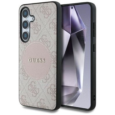 Handyhülle Galaxy S25 Plus Guess Kunstleder rosa MagSafe Logo goldfarben