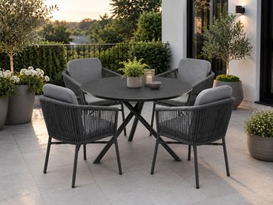 Destiny Sitzgruppe LIMONE Barletta 4 Stapelsessel + 1 Tisch Ø110x76cm, anthrazit