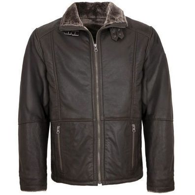 Redpoint - Herren Lederjacke Lammnubuk Kunstfell dunkelbraun