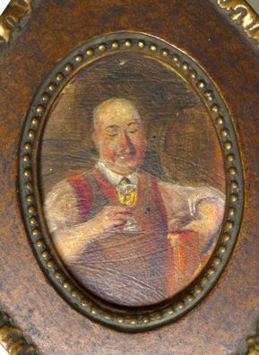 kleines Bild Öl auf Sperrholz Weintrinker Kellermeister