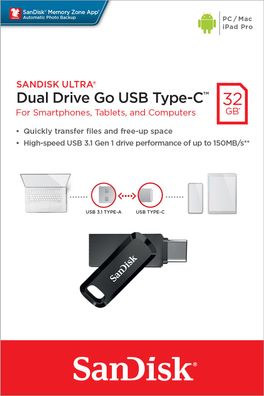 SanDisk USB 3.1 OTG Stick 32GB, Ultra Dual Go