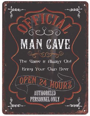 Moritz Blechschild Official Man Cave 24 Hours Deko Schild Aufschrift Dekoration 25 x