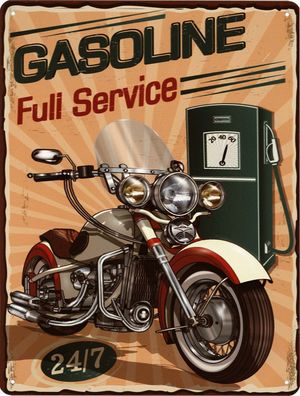 Moritz Retro Deko Blechschild Gasoline Full Service Vintage-Design Metall Schild