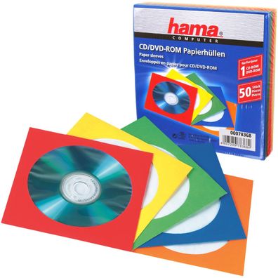 Hama 50x Papierhüllen Schutz-Hüllen CD-Hüllen Sleeves CD DVD Blu-Ray CD-Tasche