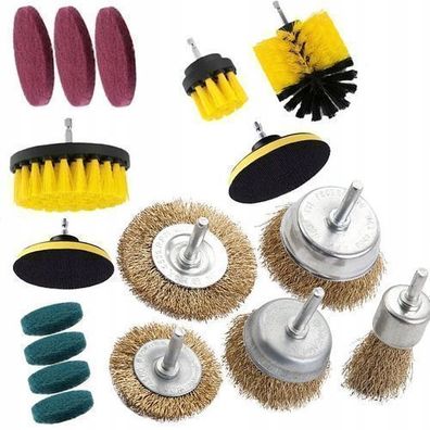 Rosfix Set Reinigungsbürsten 1/4" – 17-tlg. für Bohrmaschine | Metall+Nylon