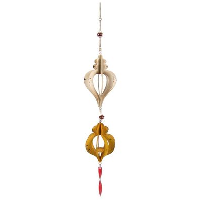 Windspiel zum Aufhängen mit Teelichthalter Metall 15x98 cm Glasperlen Kerze Deko