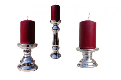 Keramik-Kerzenständer silber Kerzenhalter Tischleuchter Stumpenkerze Dekoration