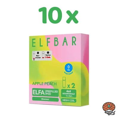 ELFBAR ELFA POD Apple Peach 0mg/ml Nikotin 10x 2 Pods, nikotinfrei