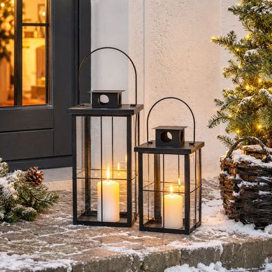 2er XXL Laternen Set Schwarz Gartenlaterne Windlicht Metall Schwarz H58/45cm