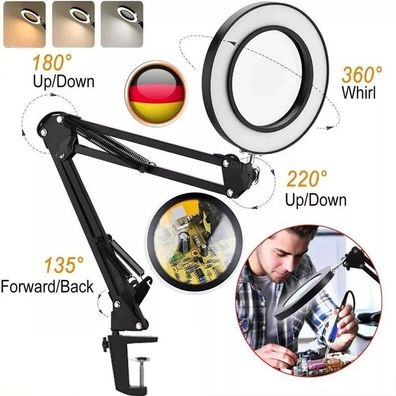 10X Dioptrien Arbeitsleucht 72LED Lupenlampe mit Clip Basis Lupe Tischlampe