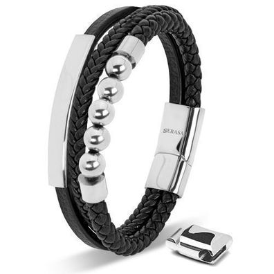 Serasar, lederarmband "pearl" für herren, mit magnetverschluss