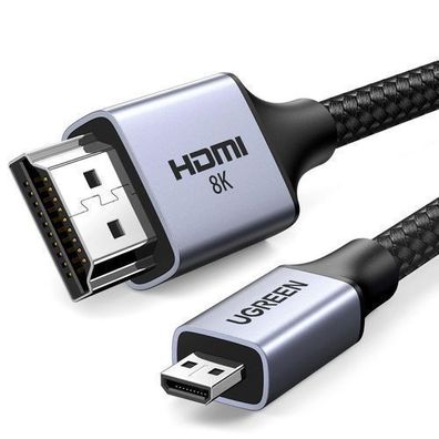 Ugreen Premium Mikro HDMI auf HDMI 2.1 Kabel, 8K Unterstützung, 1m, Grau