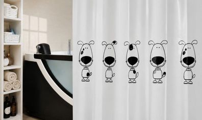Beagle Black Duschvorhang 180x200 Modern Black & White Design PEVA PVC Frei