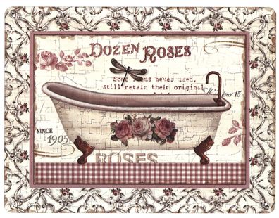 Moritz Blechschild Dozen Roses Badewanne Deko Schild Aufschrift Deko Aufdruck 25 x 33