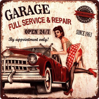 Moritz Retro Deko Blechschild Garage Service Frau Pin Up Vintage-Design Metall Schild