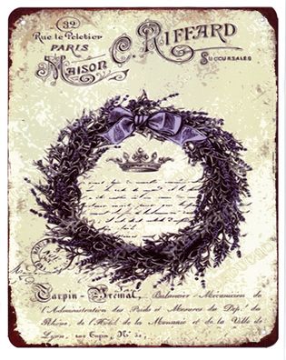 Moritz Blechschild Kranz Lavendel Maison zu Hause Deko Schild mit Aufschrift 20 x 25