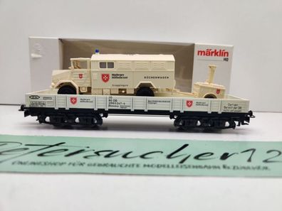 Märklin H0 AC 4473 Niederbordwagen "Malteser" & LKW / DB / OVP weiß