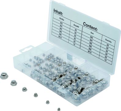 Hutmuttern-Sortiment 150-tlg Stahl vernickelt M3-M10
