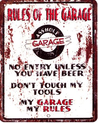 Moritz Blechschild Rules of the Garage Deko Schild Aufschrift Dekoration Druck 20 x 2