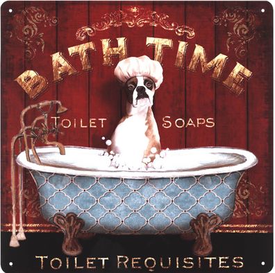 Moritz Retro Deko Blechschild Bath Time Hund in Badewanne Vintage-Design Metall Schil