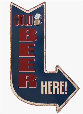 Moritz Blechschild blau Cold Beer Here 25 x 40
