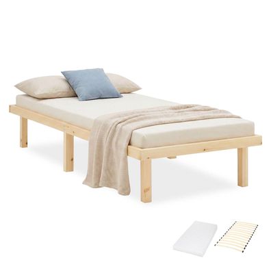 Bettgestell 90x200 cm Holzbett Unbehandelt Einzelbett Massivholz Bett ohne Kopftei