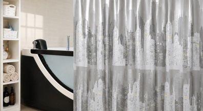 Spirella Skyline Silver Duschvorhang 180x200 Urban Loft Silber Weiß City Design