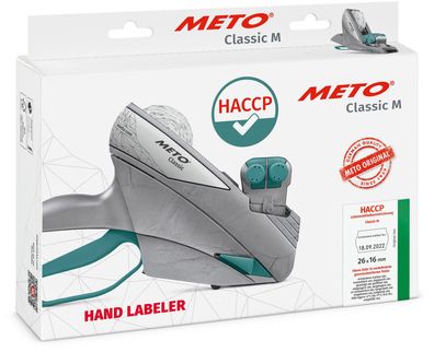 Meto HACCP Handauszeichner 2-zeilig fér 26x16mm Etiketten silber-teal
