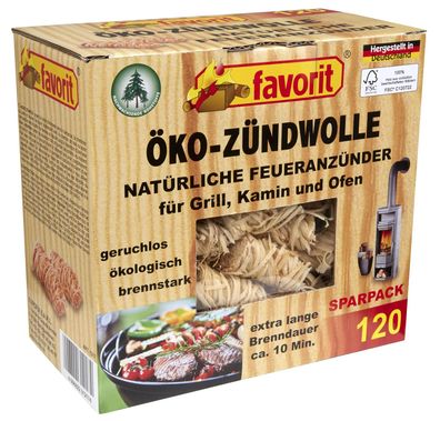 Öko-Zündwolle Feueranzünder 120 Stück für Grill Kamin Ofen