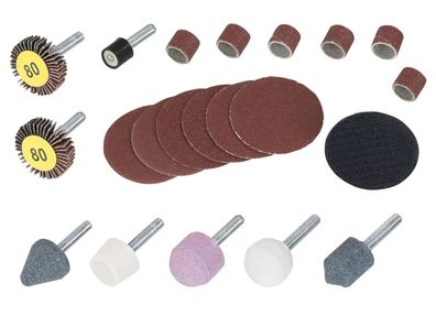 21-teiliges Schleif-Set mit Klett-Tellern und Polieraufsätzen, Schaft 6 mm