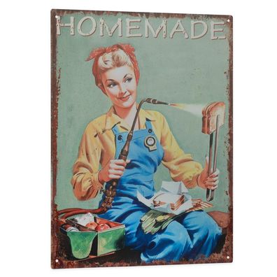 Moritz Blechschild Homemade Frau im Blaumann Deko Schild Aufschrift Dekorations 25 x