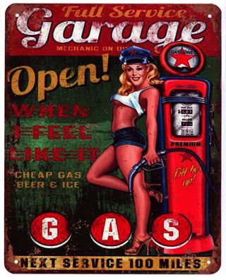 Moritz Blechschild Full Service Garage Tankstelle Deko Schild mit Aufschrift 20 x 25