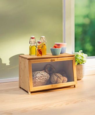 Brotkasten XXL aus Bambus und Holz mit Sichtfenster