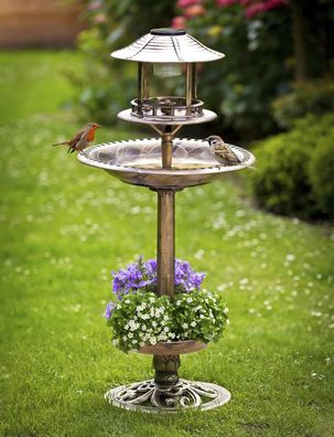 Solar Vogelbad 4in1 Bronze mit Tränke, Futter und Pflanzschale