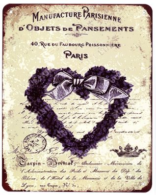 Moritz Blechschild Paris Herz aus Lavendel Deko Schild mit Aufschrift Aufdruck 20 x 2
